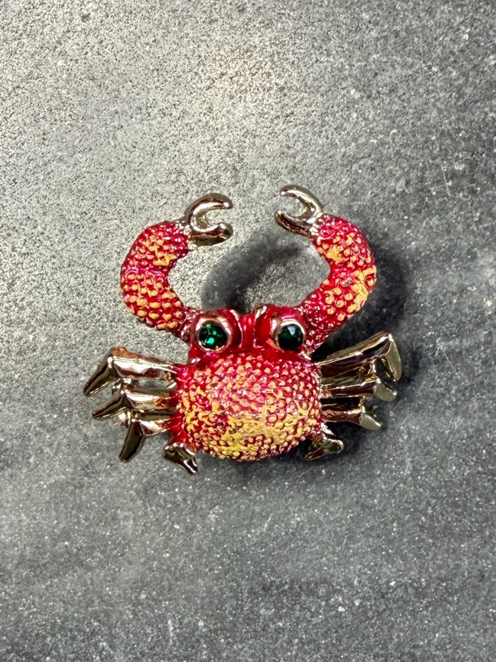 Vintage Articulating Crab Scatter Pin Red Gold Brooch